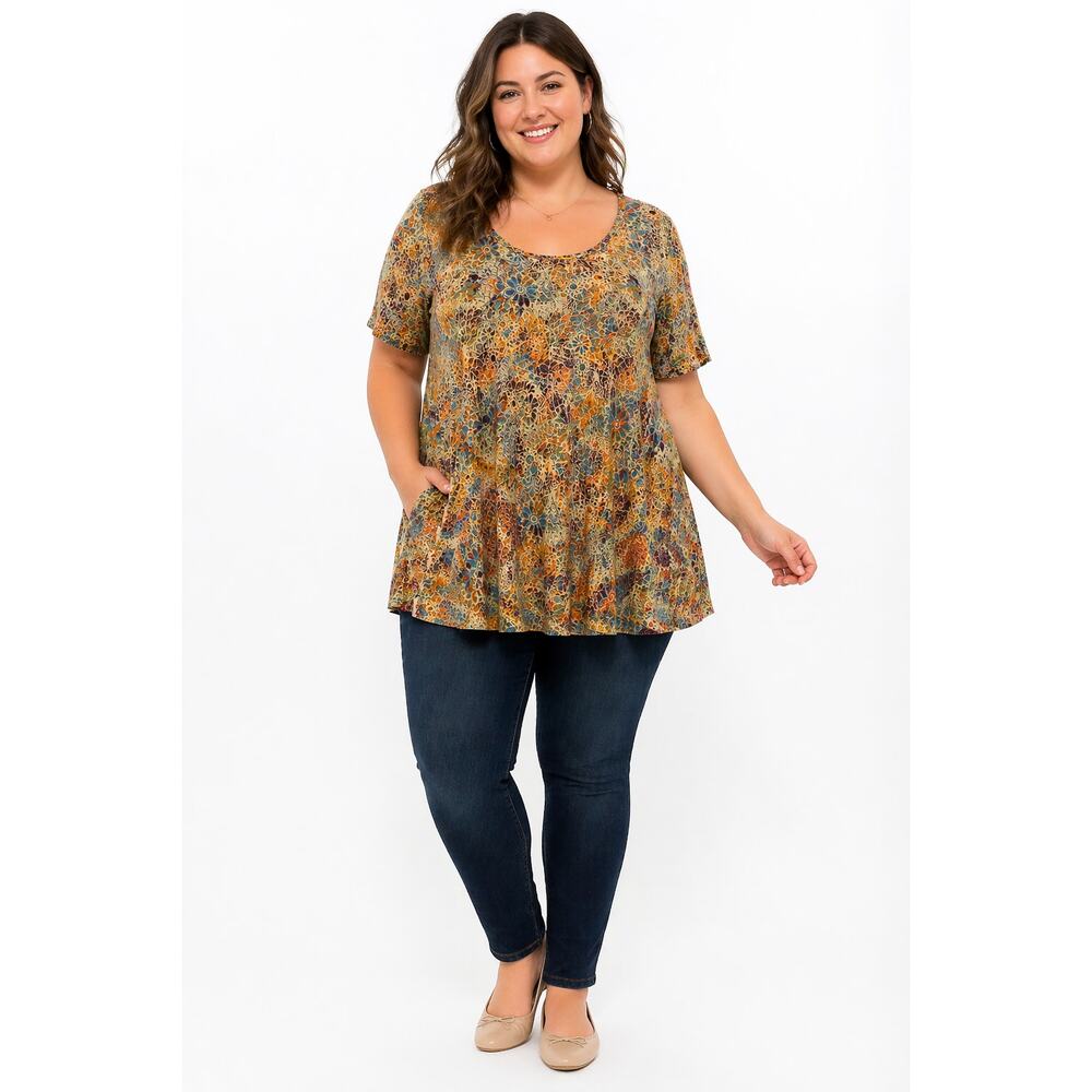 LR1000 3XL Floral Tunic Top Multicolor Short Sleeve Swing Blouse Plus Size
